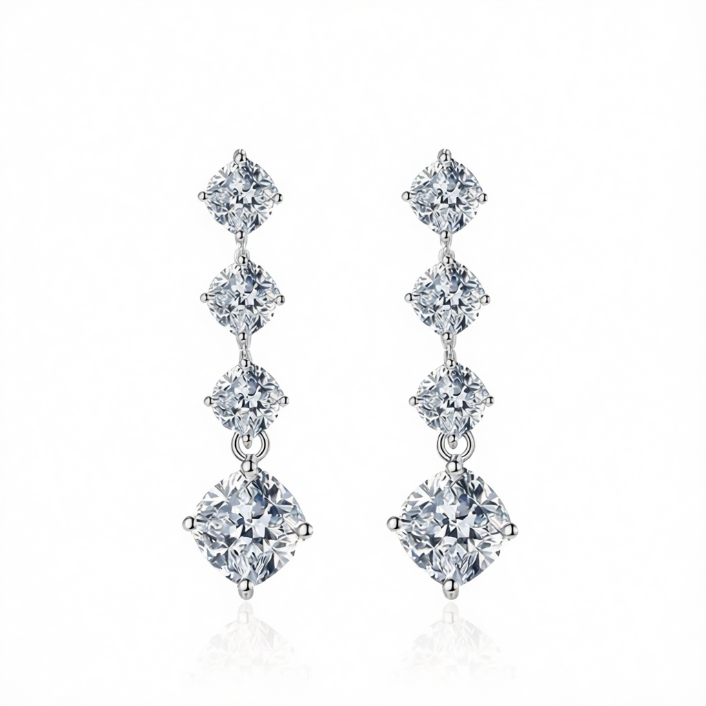 Clear Crystal & Silvertone Cushion-Cut Drop Earrings