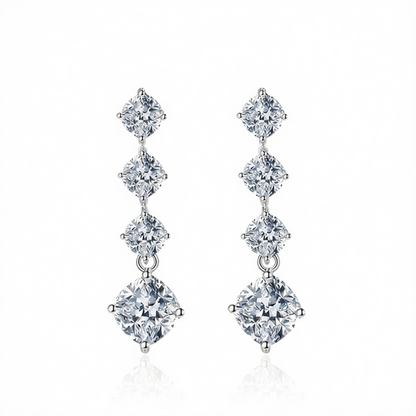 Clear Crystal & Silvertone Cushion-Cut Drop Earrings