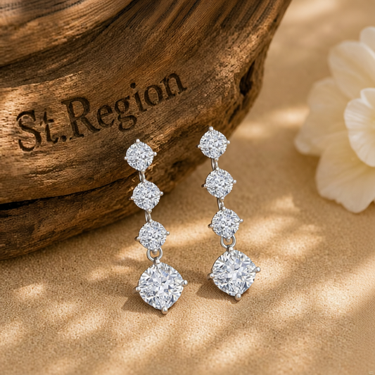 Clear Crystal & Silvertone Cushion-Cut Drop Earrings