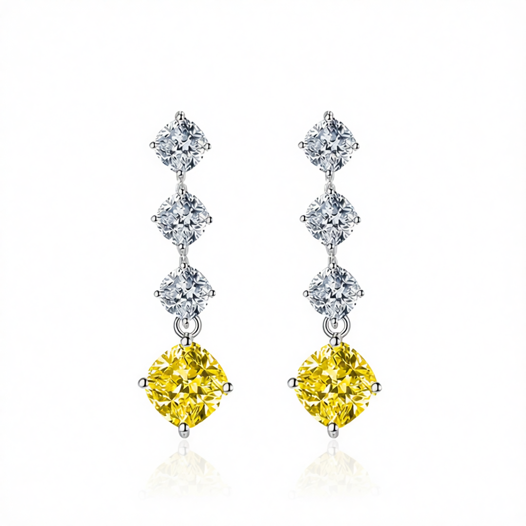 Yellow Crystal & Silvertone Cushion-Cut Drop Earrings