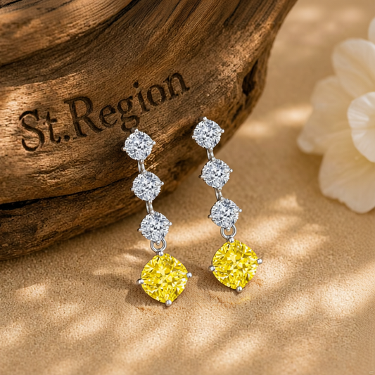 Yellow Crystal & Silvertone Cushion-Cut Drop Earrings