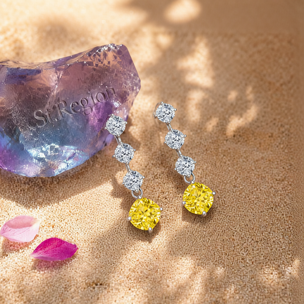 Yellow Crystal & Silvertone Cushion-Cut Drop Earrings