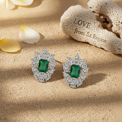 Green Crystal and Cubic Zirconia Cluster Stud Earrings, cubic zirconia stud earrings for women, lifestyle look