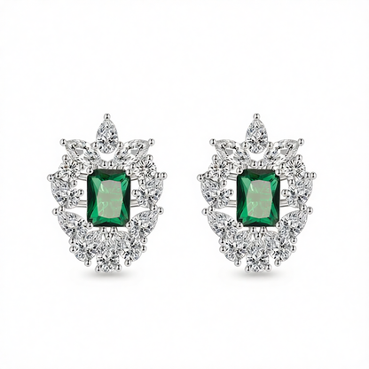 Green Crystal & Cubic Zirconia Cluster Stud Earrings