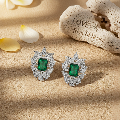 Green Crystal & Cubic Zirconia Cluster Stud Earrings