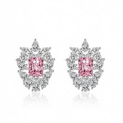 Pink Crystal and Cubic Zirconia Cluster Stud Earrings, cubic zirconia stud earrings for women, side view