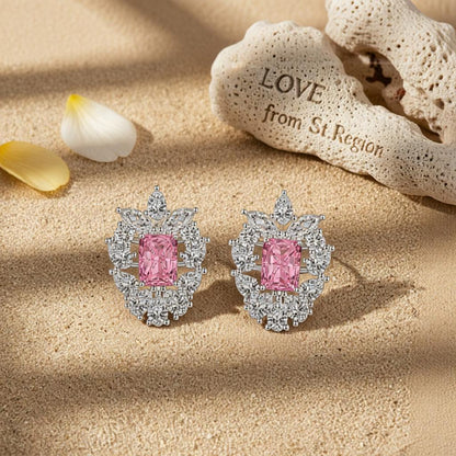 Pink Crystal and Cubic Zirconia Cluster Stud Earrings, cubic zirconia stud earrings for women, lifestyle look