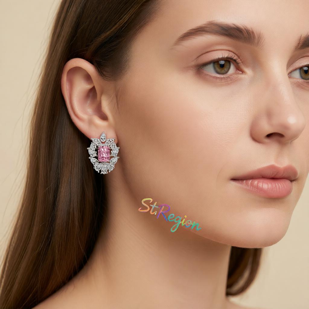 Pink Crystal and Cubic Zirconia Cluster Stud Earrings, cubic zirconia stud earrings for women, styled look