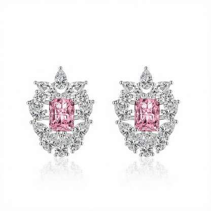 Pink Crystal & Cubic Zirconia Cluster Stud Earrings