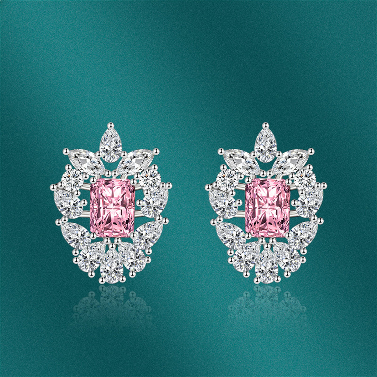 Pink Crystal & Cubic Zirconia Cluster Stud Earrings