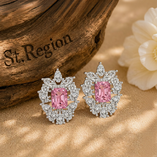 Pink Crystal & Cubic Zirconia Cluster Stud Earrings