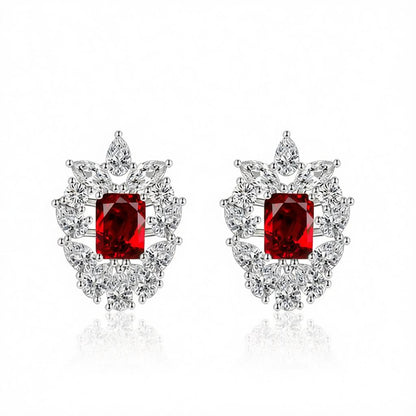 Red Crystal and Cubic Zirconia Cluster Stud Earrings, cubic zirconia stud earrings for women, side view