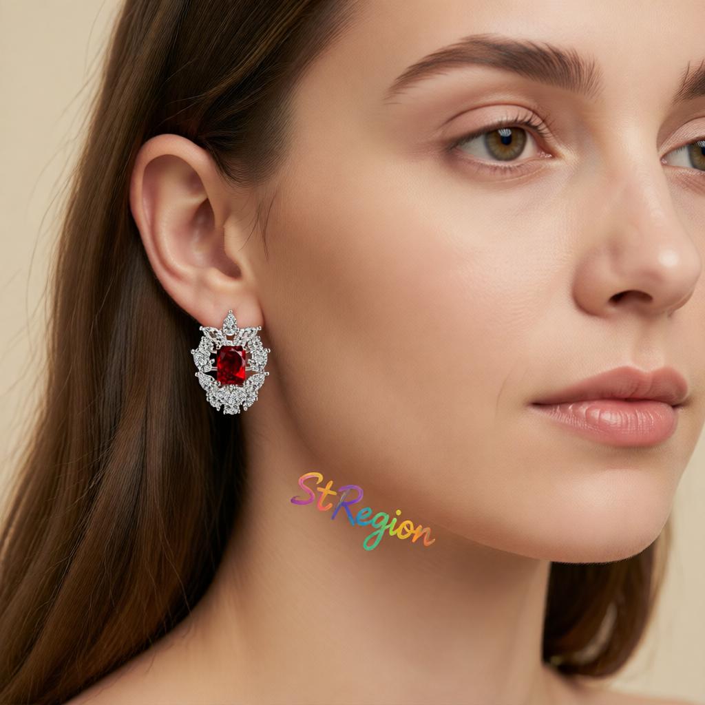 Red Crystal and Cubic Zirconia Cluster Stud Earrings, cubic zirconia stud earrings for women, styled look