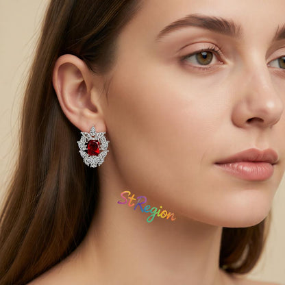 Red Crystal and Cubic Zirconia Cluster Stud Earrings, cubic zirconia stud earrings for women, styled look