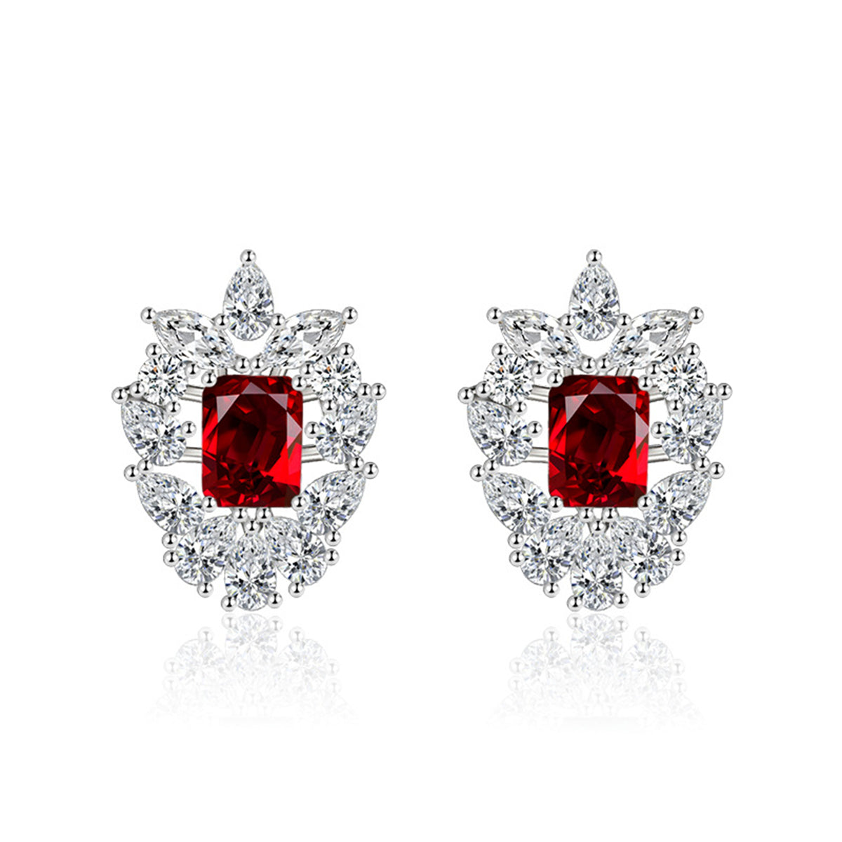 Red Crystal & Cubic Zirconia Cluster Stud Earrings