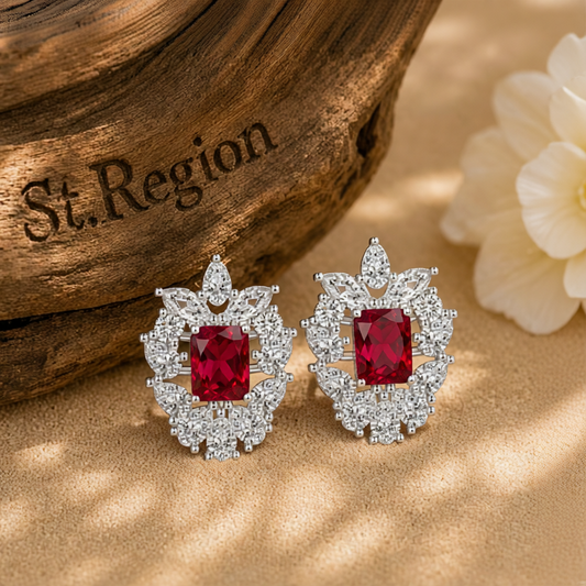 Red Crystal & Cubic Zirconia Cluster Stud Earrings