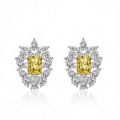 Yellow Crystal and Cubic Zirconia Cluster Stud Earrings, cubic zirconia stud earrings for women, side view
