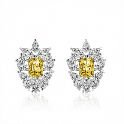 Yellow Crystal & Cubic Zirconia Cluster Stud Earrings