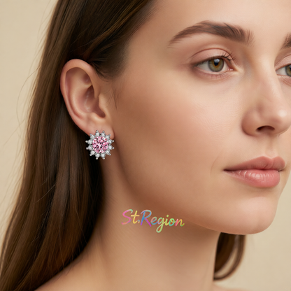 Pink Crystal & Cubic Zirconia Silver-Plated Flower Stud Earrings