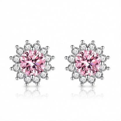 Pink Crystal & Cubic Zirconia Silver-Plated Flower Stud Earrings