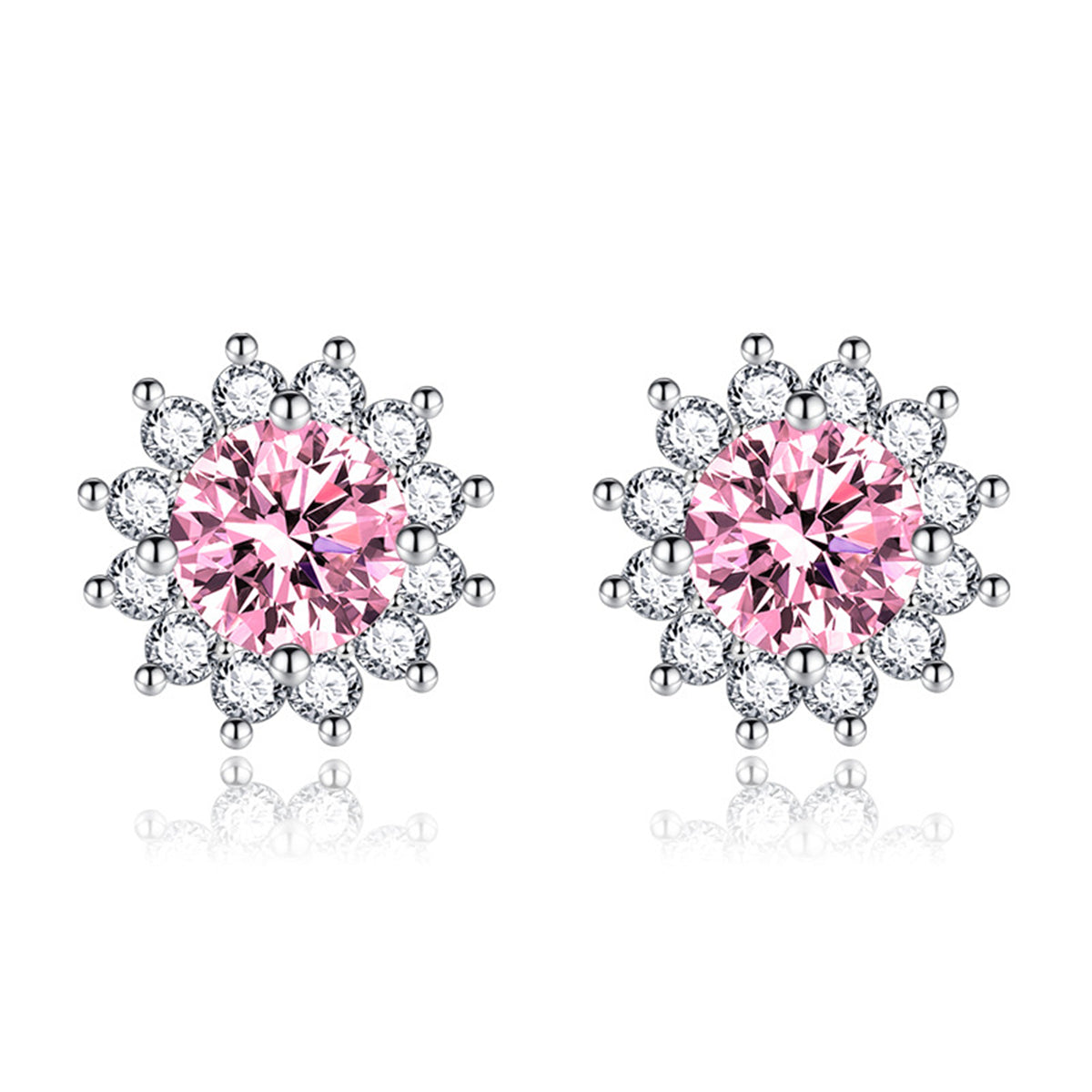 Pink Crystal & Cubic Zirconia Silver-Plated Flower Stud Earrings