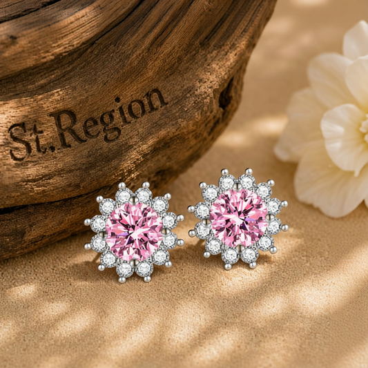 Pink Crystal & Cubic Zirconia Silver-Plated Flower Stud Earrings