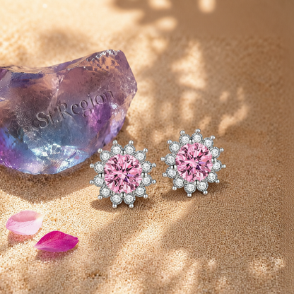 Pink Crystal & Cubic Zirconia Silver-Plated Flower Stud Earrings