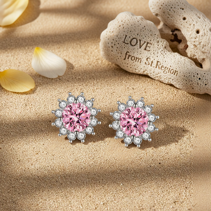 Pink Crystal & Cubic Zirconia Silver-Plated Flower Stud Earrings