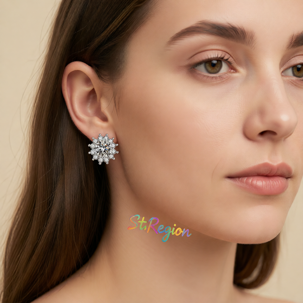 Clear Crystal & Cubic Zirconia Silvertone Flower Stud Earrings