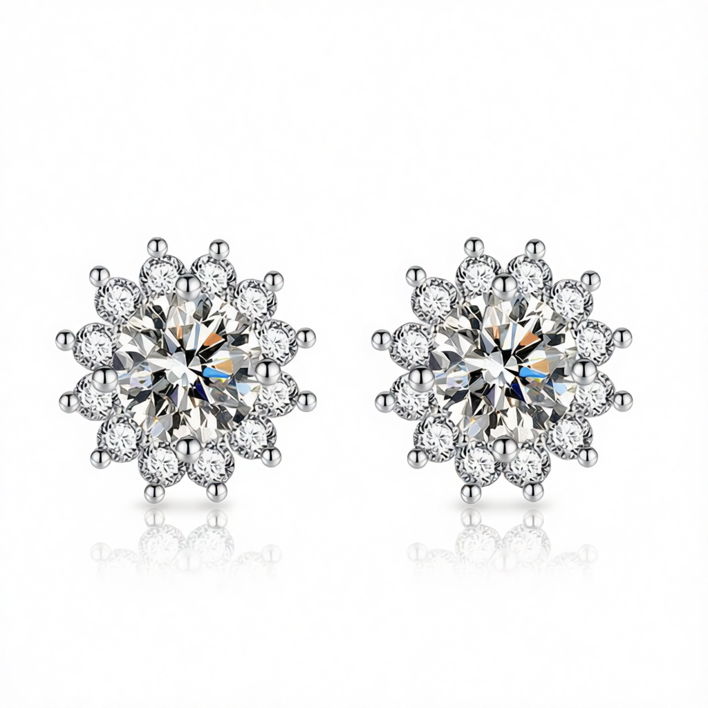 Clear Crystal & Cubic Zirconia Silvertone Flower Stud Earrings