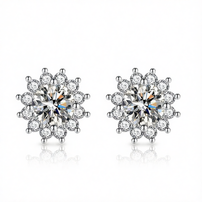 Clear Crystal & Cubic Zirconia Silvertone Flower Stud Earrings