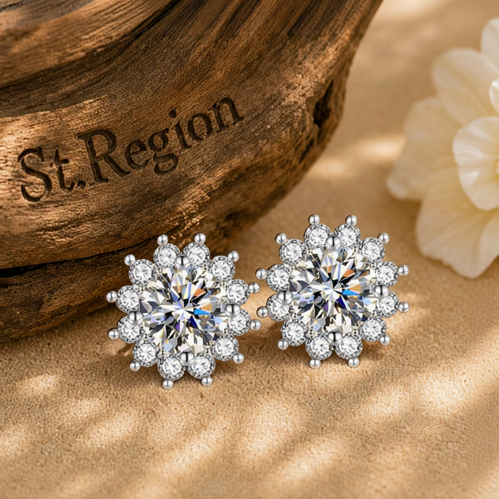 Clear Crystal & Cubic Zirconia Silvertone Flower Stud Earrings