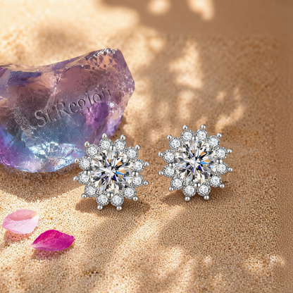 Clear Crystal & Cubic Zirconia Silvertone Flower Stud Earrings