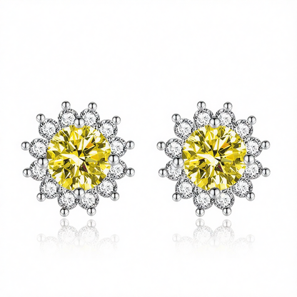 Yellow Crystal & Cubic Zirconia Silver-Plated Flower Stud Earrings