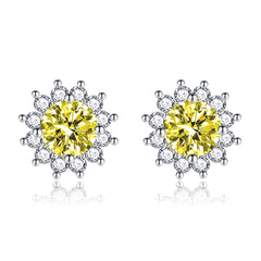 Yellow Crystal & Cubic Zirconia Silver-Plated Flower Stud Earrings