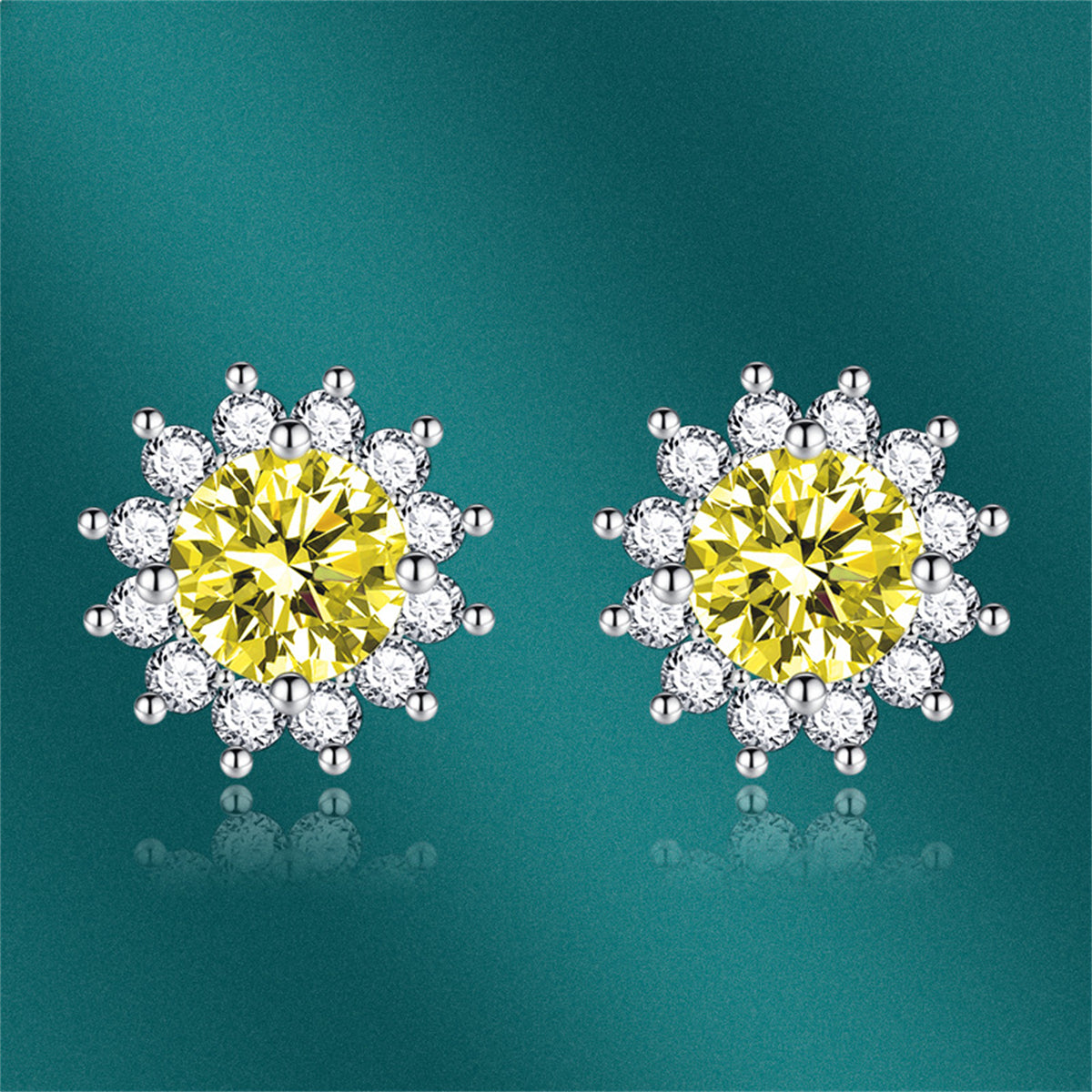 Yellow Crystal & Cubic Zirconia Silver-Plated Flower Stud Earrings