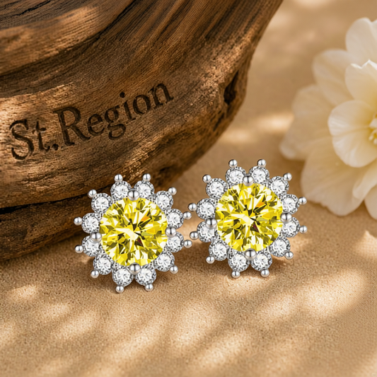 Yellow Crystal & Cubic Zirconia Silver-Plated Flower Stud Earrings