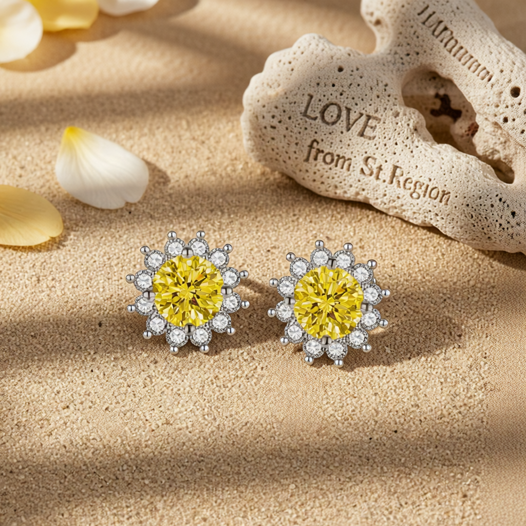 Yellow Crystal & Cubic Zirconia Silver-Plated Flower Stud Earrings