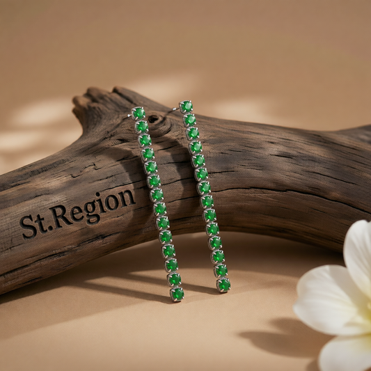Green Cubic Zirconia & Silvertone Tassel Drop Earrings