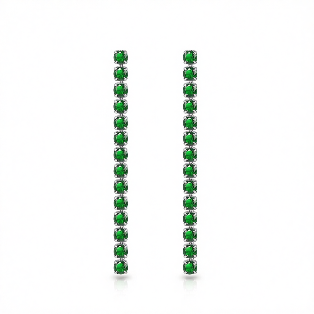 Green Cubic Zirconia & Silvertone Tassel Drop Earrings