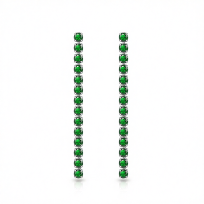 Green Cubic Zirconia & Silvertone Tassel Drop Earrings