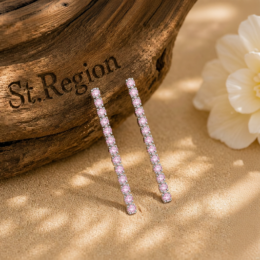 Pink Cubic Zirconia & Silvertone Tassel Drop Earrings