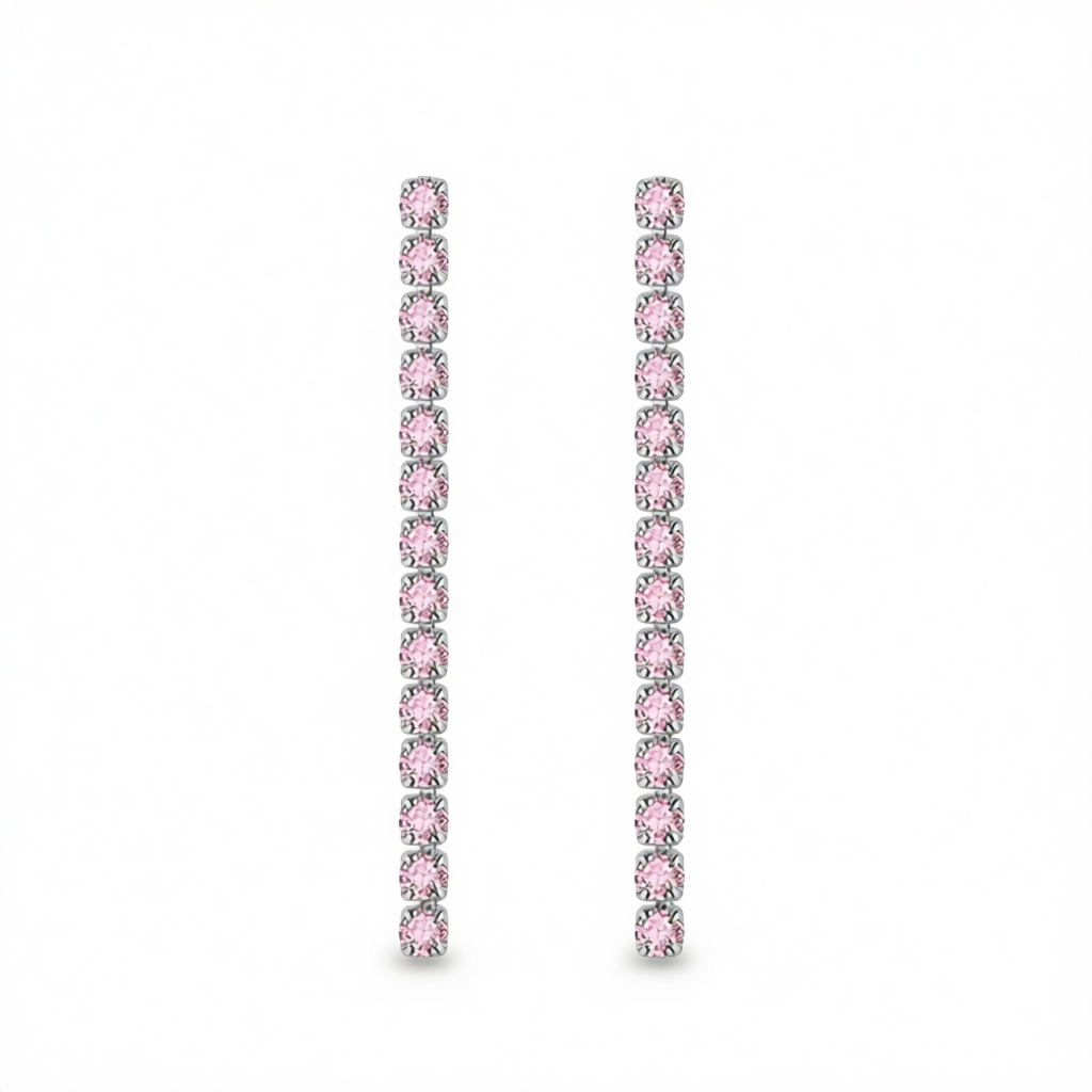 Pink Cubic Zirconia & Silvertone Tassel Drop Earrings