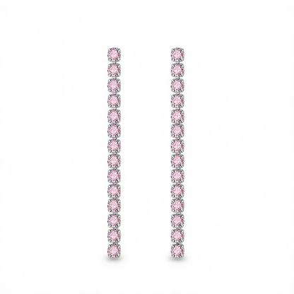 Pink Cubic Zirconia & Silvertone Tassel Drop Earrings