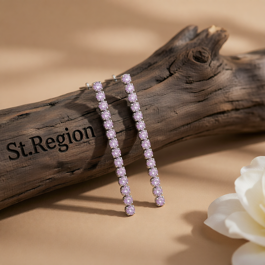 Purple Cubic Zirconia & Silvertone Tassel Drop Earrings