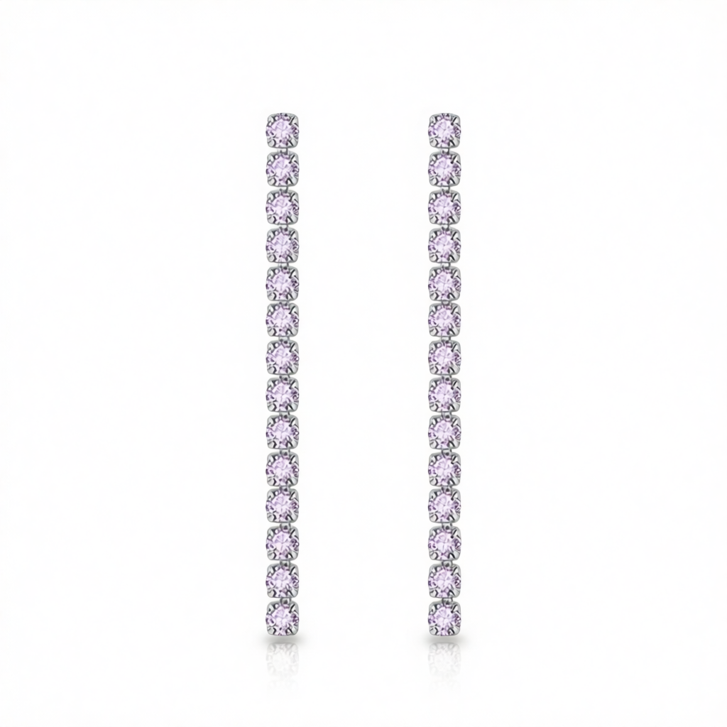 Purple Cubic Zirconia & Silvertone Tassel Drop Earrings