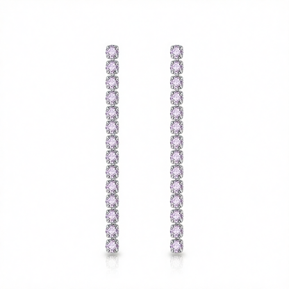 Purple Cubic Zirconia & Silvertone Tassel Drop Earrings