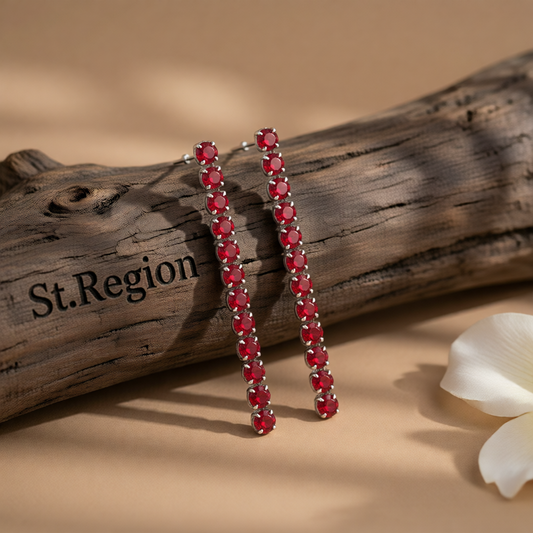 Red Cubic Zirconia & Silvertone Tassel Drop Earrings
