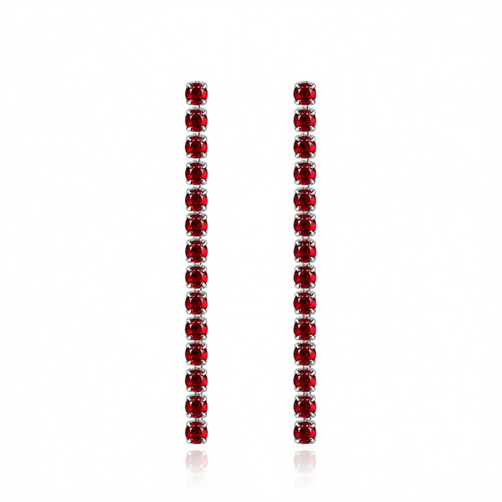 Red Cubic Zirconia & Silvertone Tassel Drop Earrings