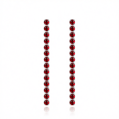 Red Cubic Zirconia & Silvertone Tassel Drop Earrings